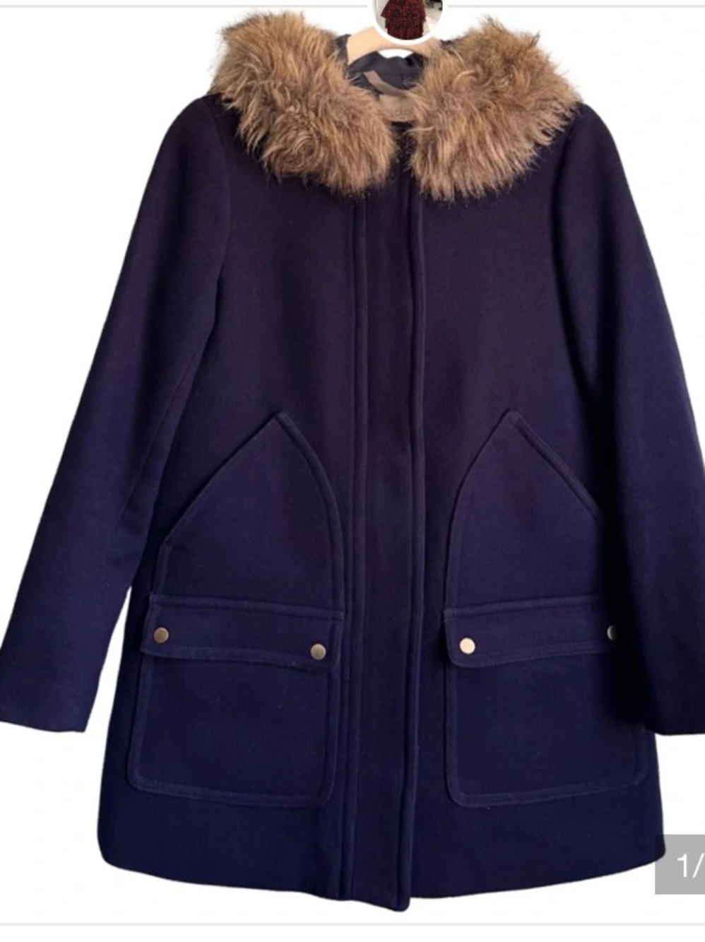 J Crew Navy Wool Coat with Hood